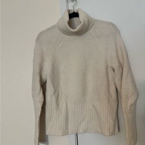LL Bean Small Cream Turtleneck Waffle Knit Sweater